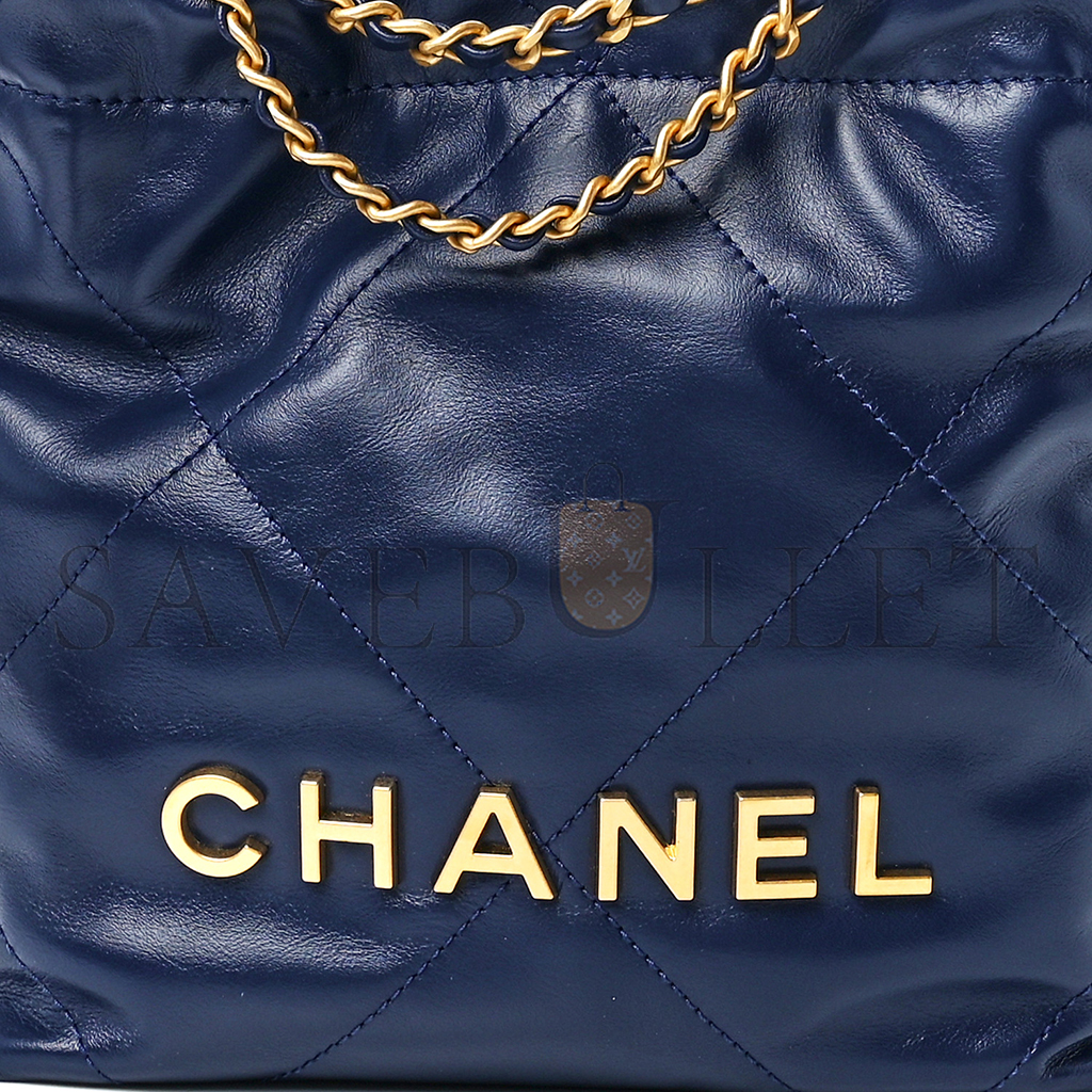Ch*el master shiny calfskin quilted mini Ch*el 22 navy blue (20*19*6cm)